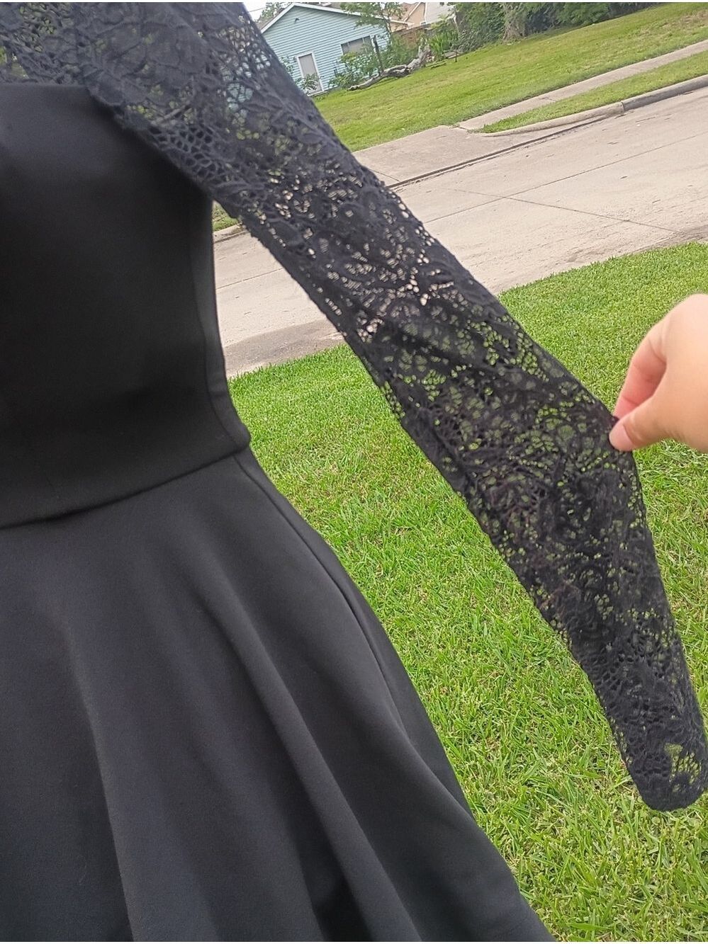 2/$10 Vintage B Darlin Black Lace Long Sleeve Fit & Flare Dress 3/4 - Picture 3 of 9